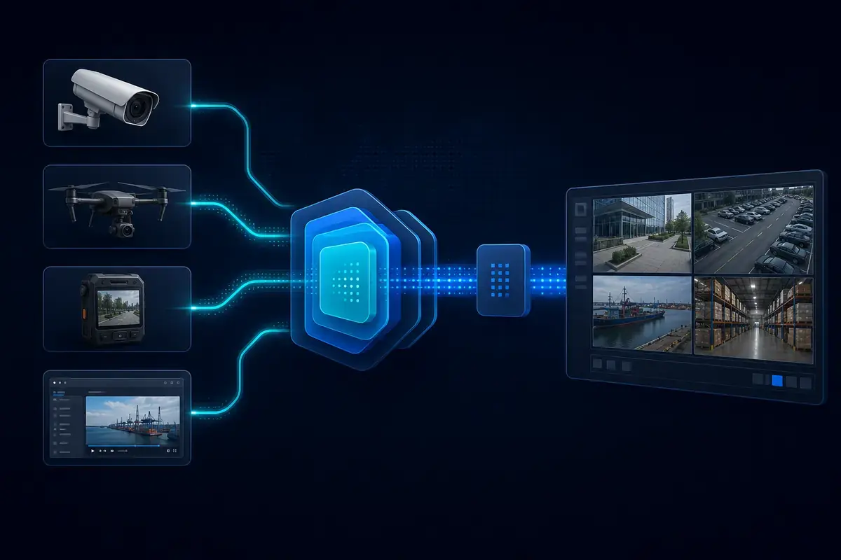 External cameras drones and mobile video brought into Milestone XProtect through ORBNET Streaming Engine and ORB Driver