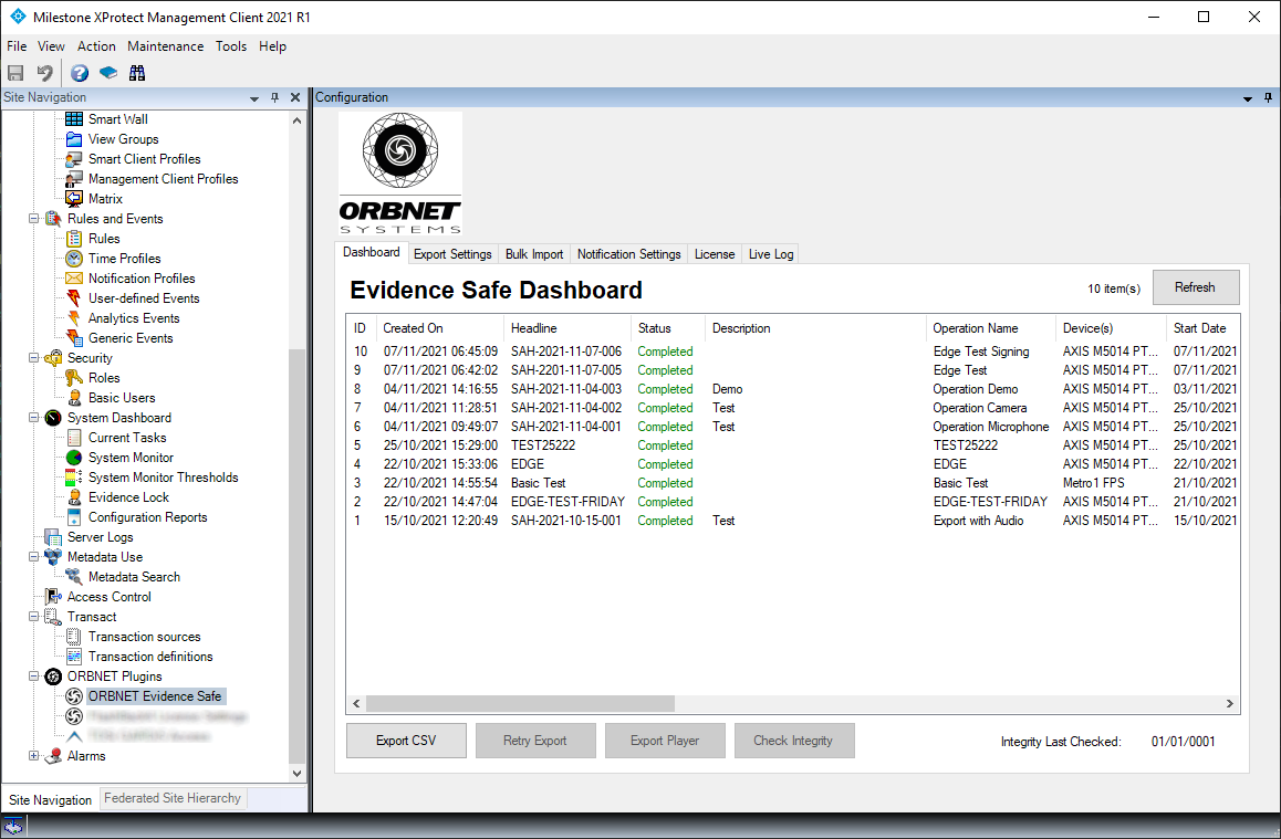 XProtect Management Client Dashboard