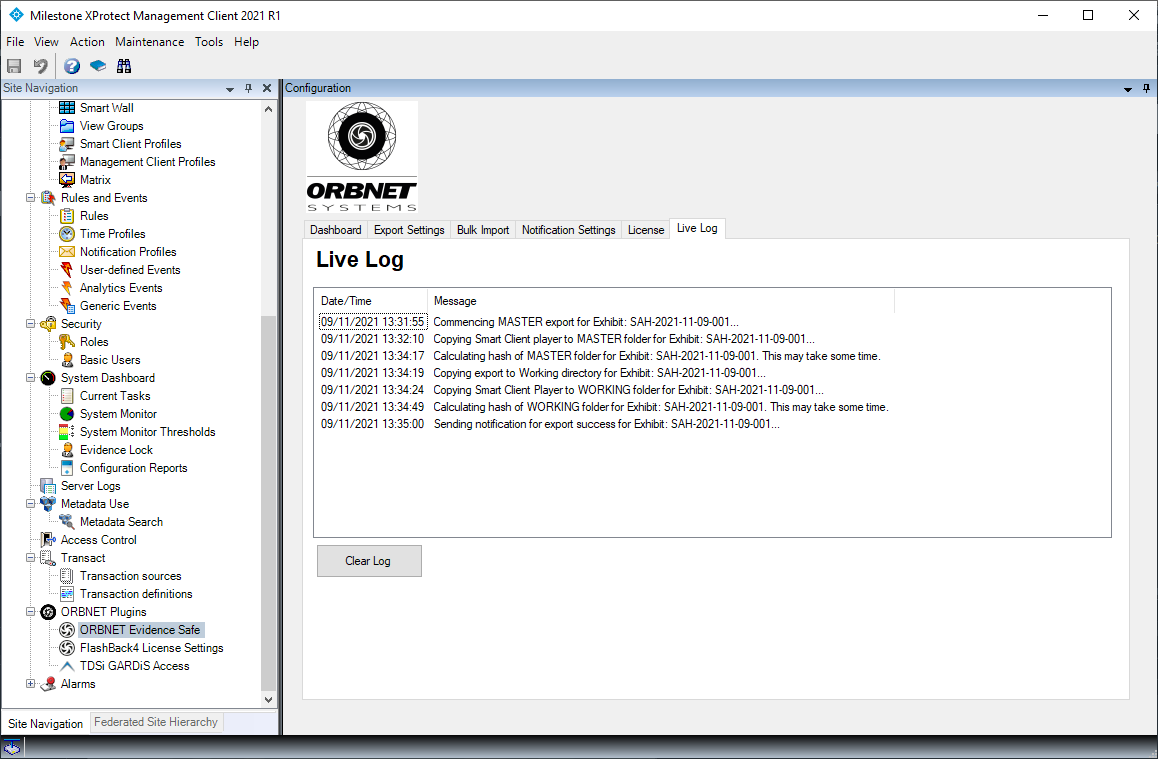 Live Log for Administrators to check system operation