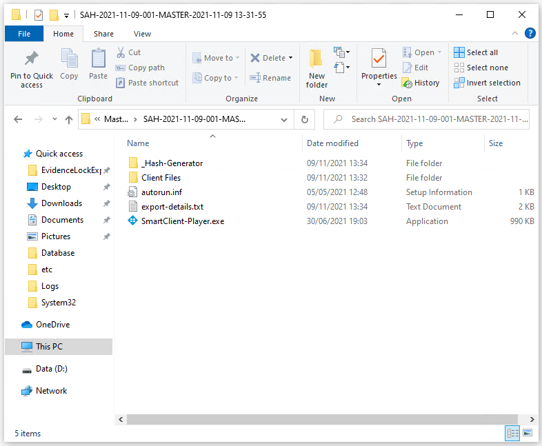 Video exported to file system folders