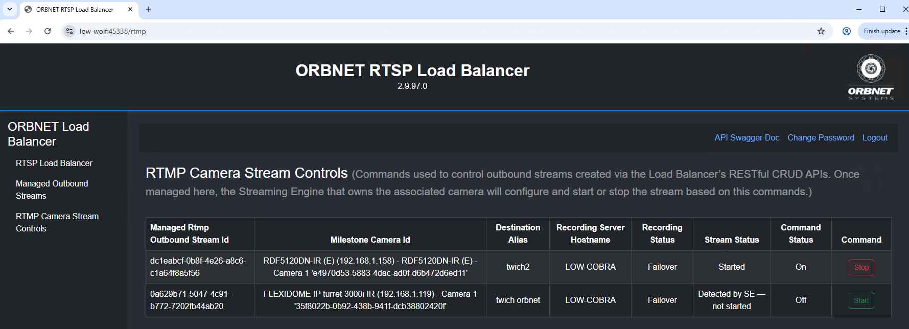 RTMP Stream Controls Screenshot