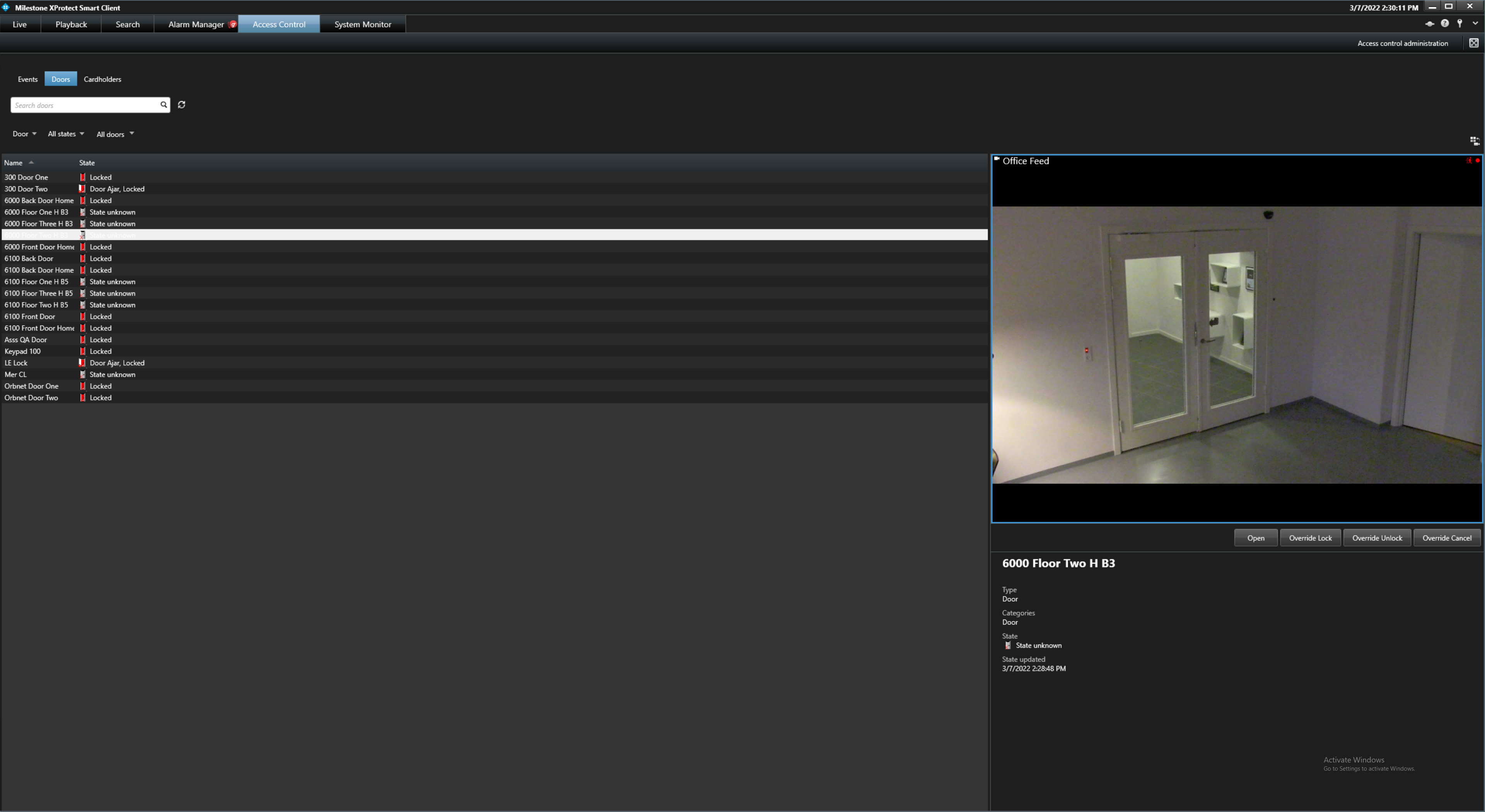 Smart Client - Access Control Tab - Doors