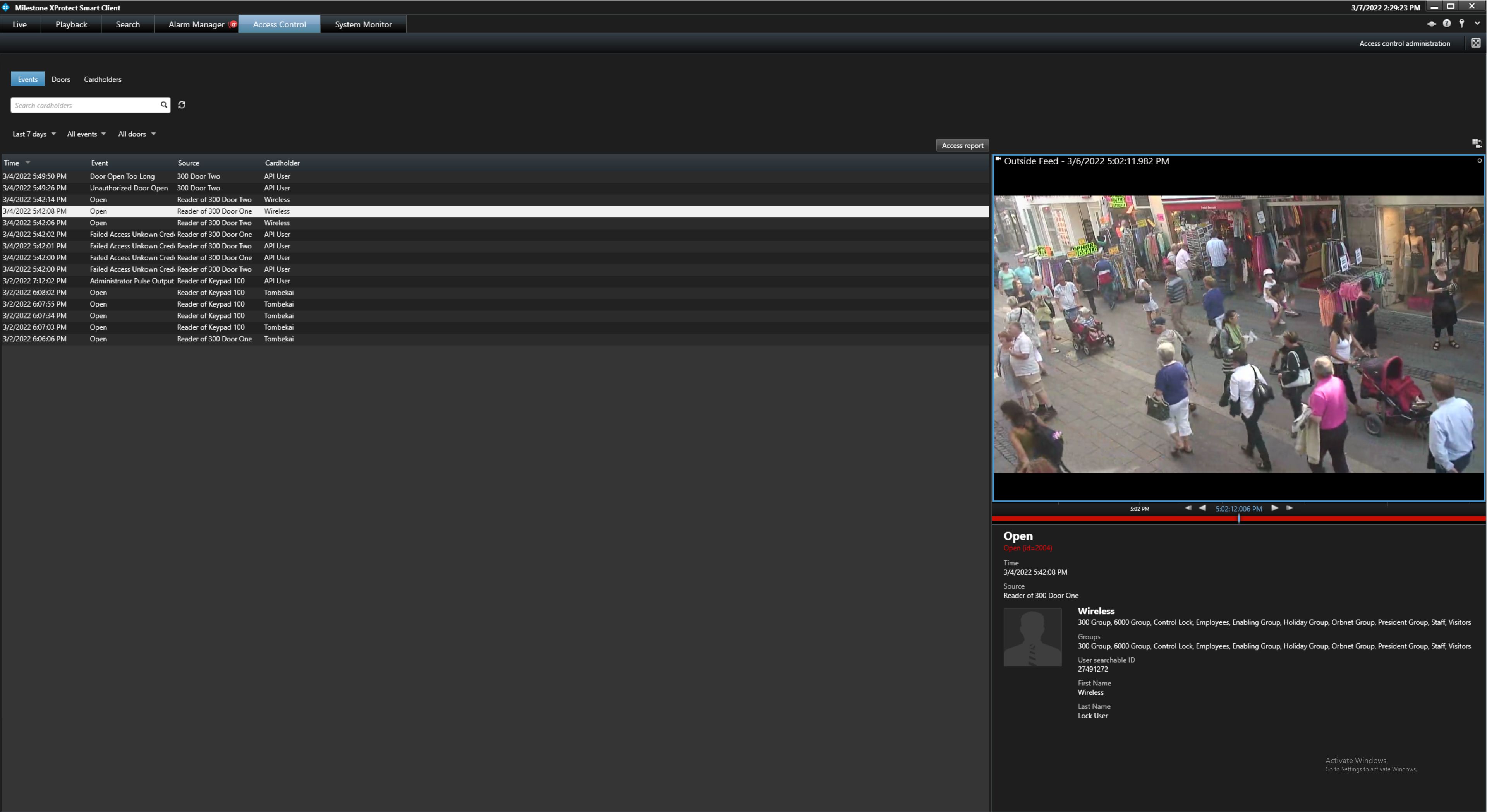 Smart Client - Access Control Tab - Events